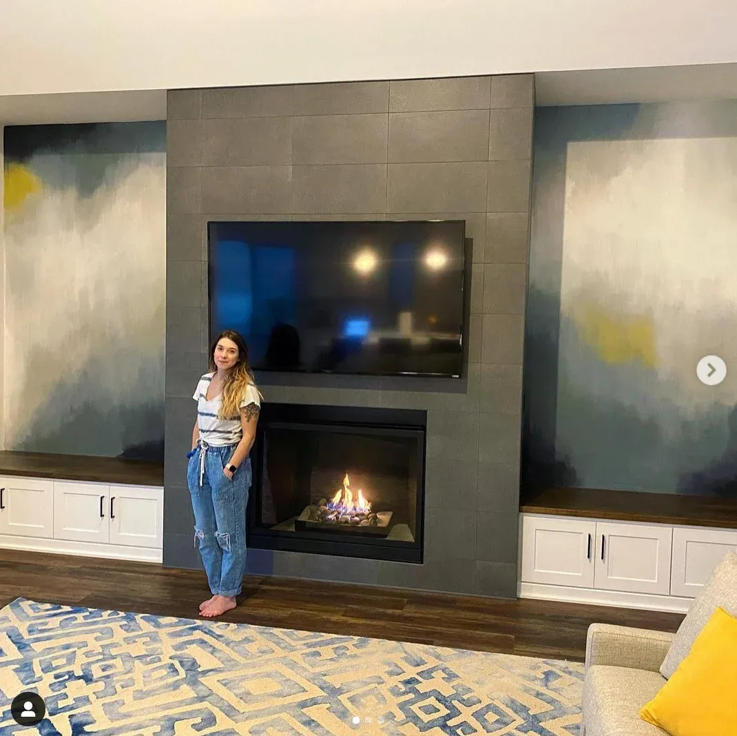 Abstract walls around a fireplace