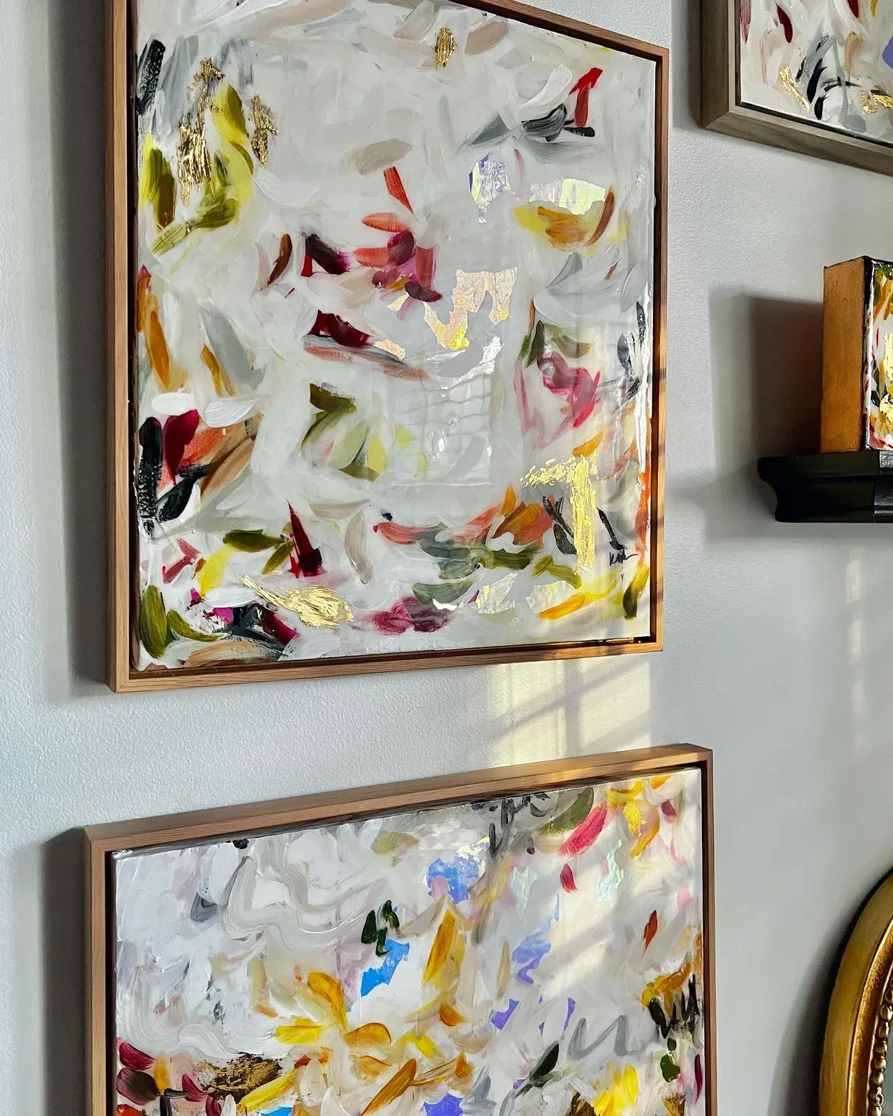 Holographic Rejuvenation 1, hand-painted Original Art on canvas, framed in wood, coated in resin, and gilded in 24k gold, by Kelly Aiken