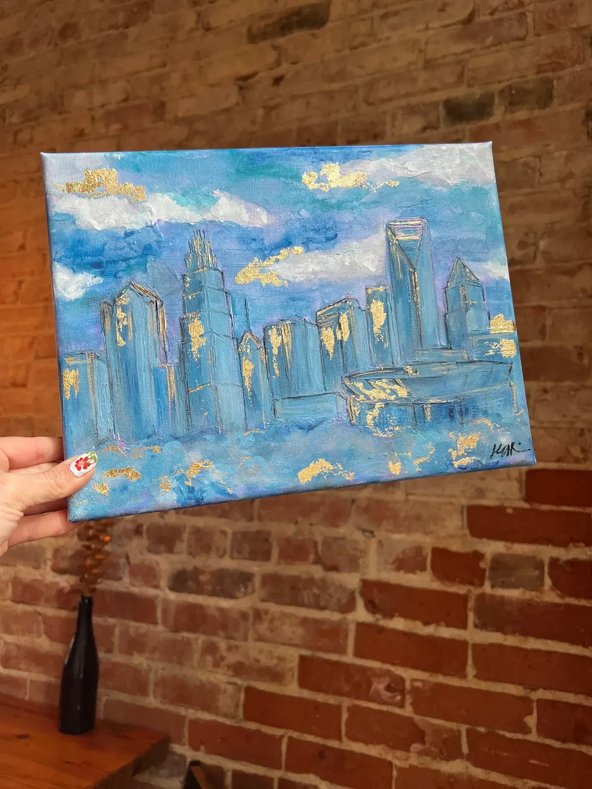 Mini CLT Skyline, hand-painted Acrylic Original Charlotte Skyline Art on canvas, by Kelly Aiken
