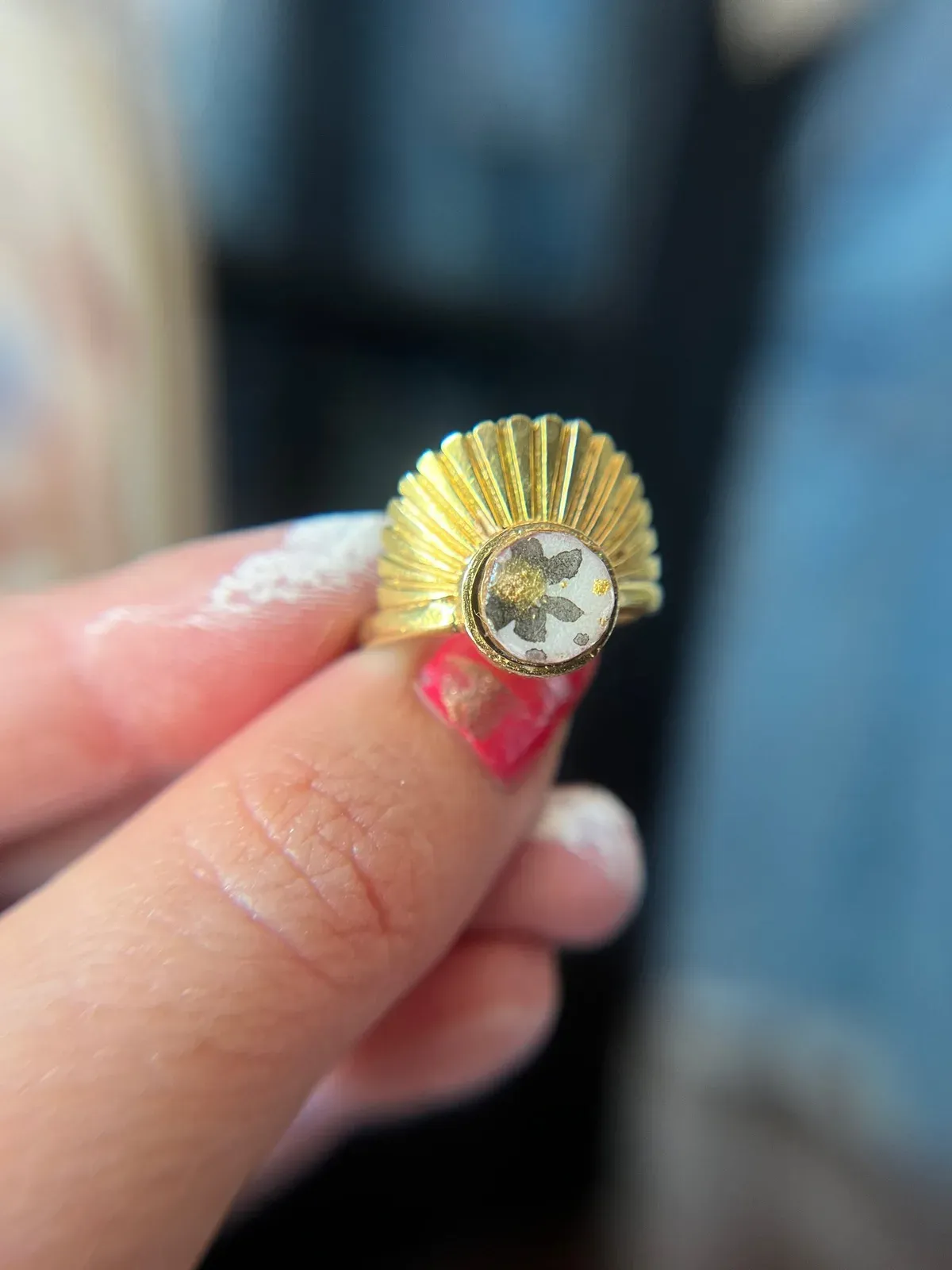 Original Art Ring — Black and Gold Floral, by Kelly Aiken