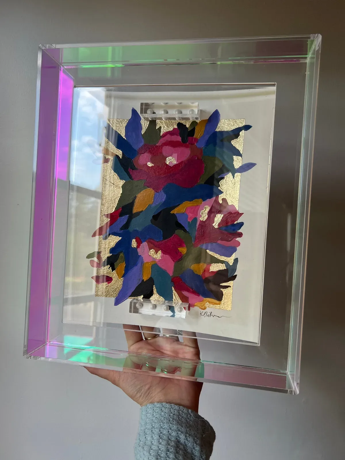 TO GROW 15/40, hand-painted Original Art on paper with Acrylic Holographic frame, by Kelly Aiken