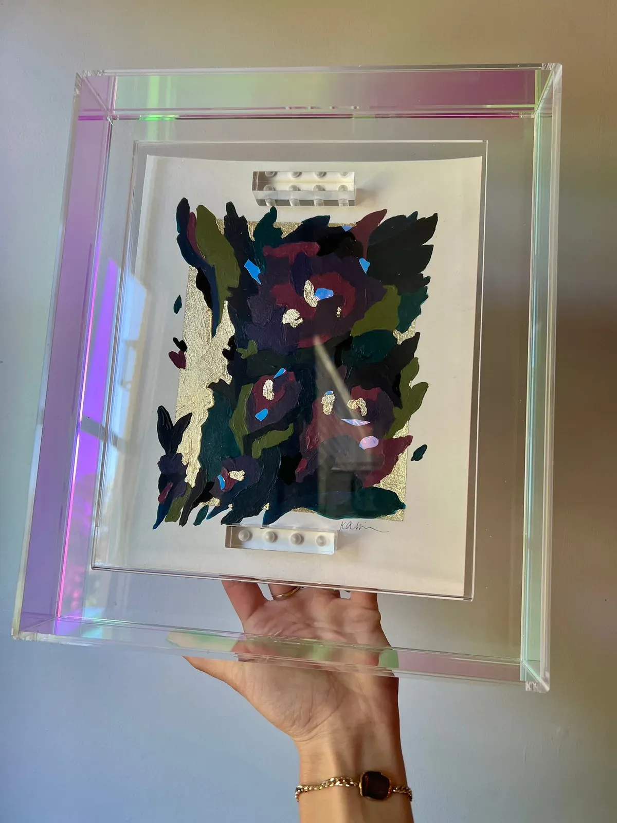 TO GROW 22/40, hand-painted Original Art on paper with Acrylic Holographic frame, by Kelly Aiken