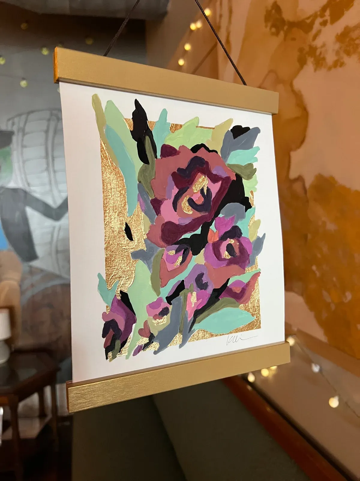 TO GROW 7/40, hand-painted Original Art on paper with hanger bars, by Kelly Aiken